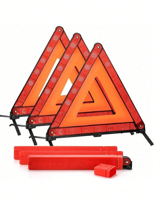 3 Pack Emergency Warning Triangles, Reflective Safety Triangle Kit For Vehicles And Roadside Emergencies