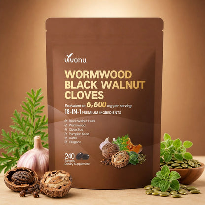 3-Pack Supply|Vivonu Wormwood Black Walnut Cloves, Professional-Grade 18-In-1 Blend, 6,600mg Equivalent, 240 Softgels/Bag, Comprehensive Gut Support