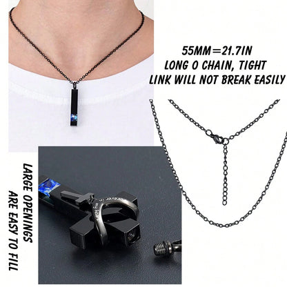3 Pieces Cremation Urn Necklace For Ashes Vertical Bar Cross, Heart Crystal Necklace Urn Stainless Steel Waterproof Memorial Pendant Cremation Jewelry