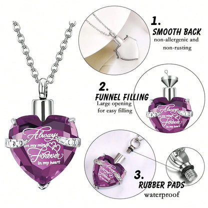 3 Pieces Cremation Urn Necklace For Ashes Vertical Bar Cross, Heart Crystal Necklace Urn Stainless Steel Waterproof Memorial Pendant Cremation Jewelry