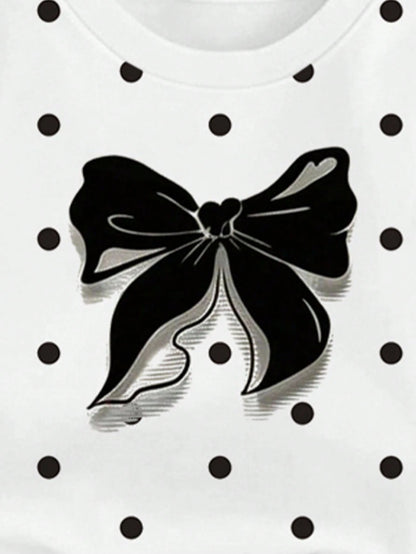 (3 Sets) Autumn/Winter Baby Girl Minimalist Cute Heart Bow Leopard Print Bow Polka Dot Pattern Basic Crew Neck Sweatshirt With Leggings