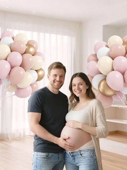 30/60pcs Soft Color Balloon Set- Elegant Peach, Beige, White, Gold, Pink Latex Balloons, Suitable For Helium Inflation, With Clear Strings, Ideal For Birthday, Wedding, Bridal Party Decoration