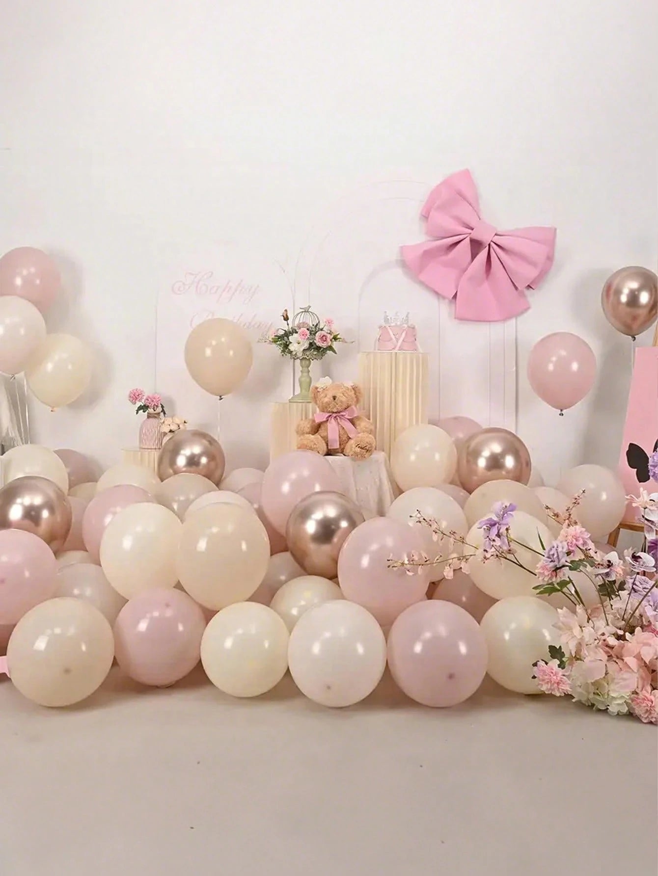30/60pcs Soft Color Balloon Set- Elegant Peach, Beige, White, Gold, Pink Latex Balloons, Suitable For Helium Inflation, With Clear Strings, Ideal For Birthday, Wedding, Bridal Party Decoration