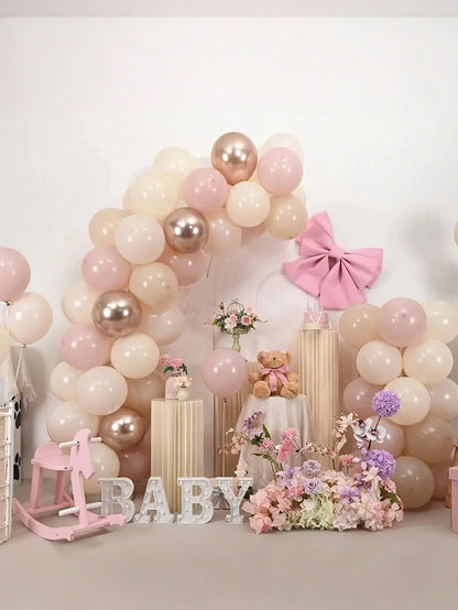 30/60pcs Soft Color Balloon Set- Elegant Peach, Beige, White, Gold, Pink Latex Balloons, Suitable For Helium Inflation, With Clear Strings, Ideal For Birthday, Wedding, Bridal Party Decoration