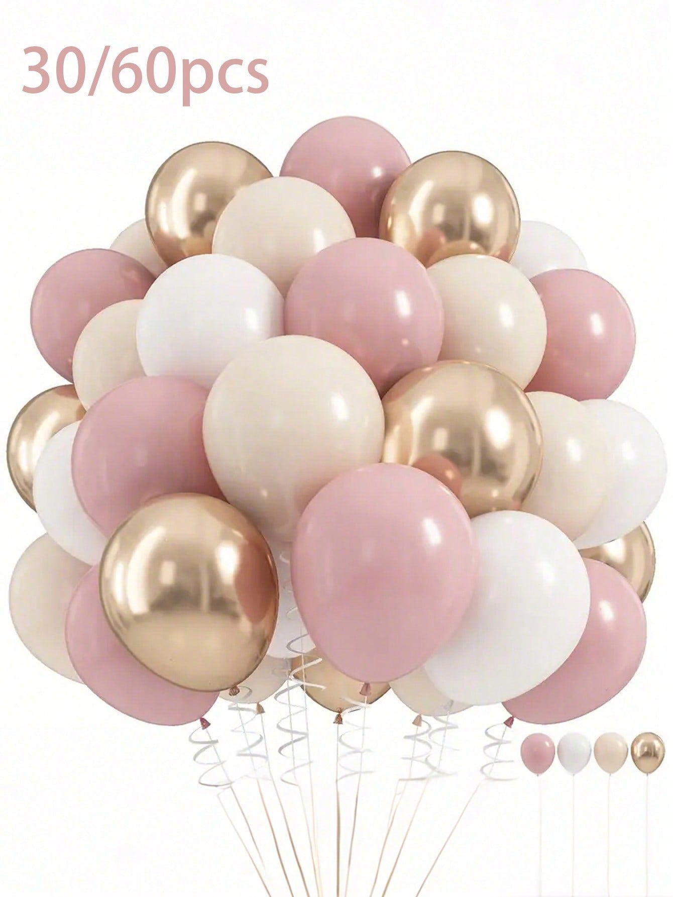 30/60pcs Soft Color Balloon Set- Elegant Peach, Beige, White, Gold, Pink Latex Balloons, Suitable For Helium Inflation, With Clear Strings, Ideal For Birthday, Wedding, Bridal Party Decoration
