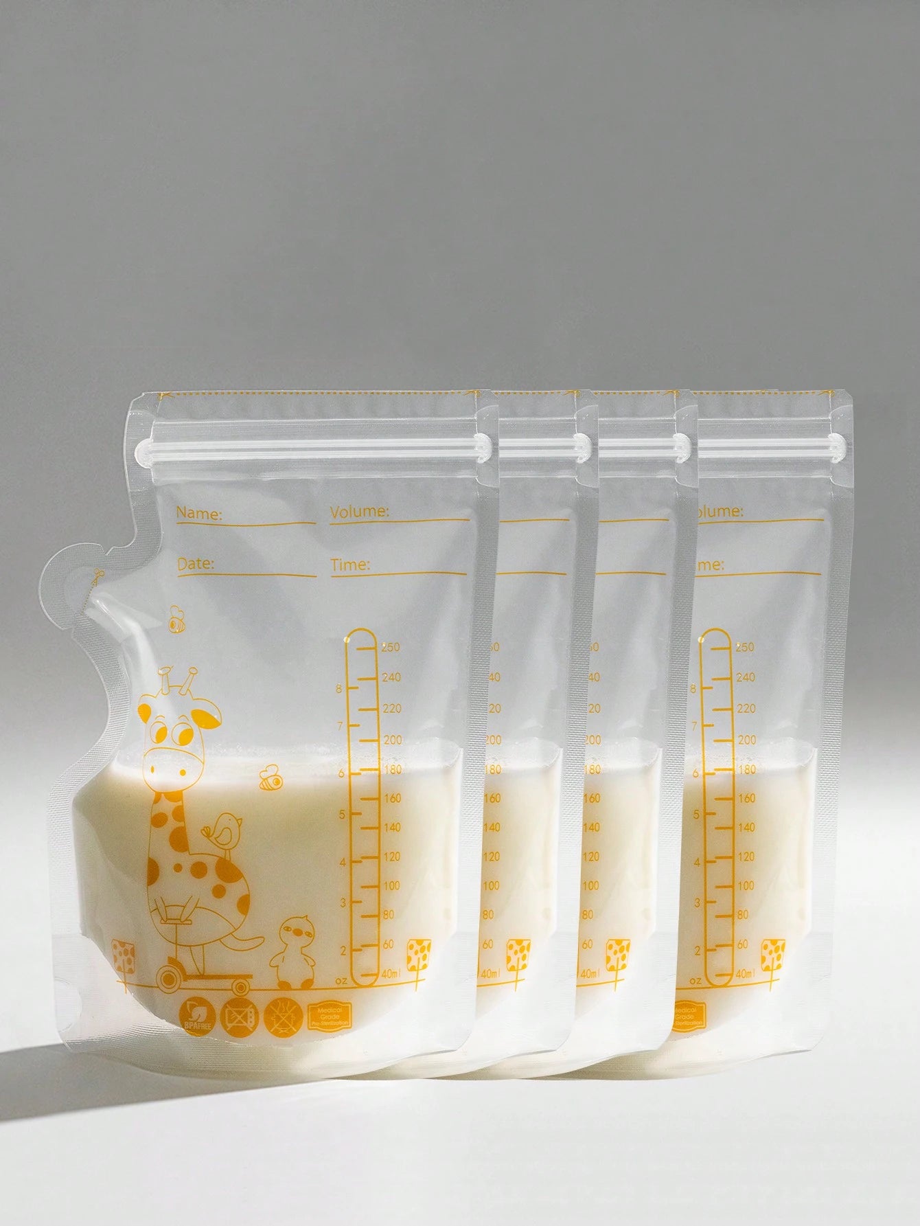30pcs Breastmilk Storage Bags, 8oz Breastfeeding Milk Storage Bags With Spout, Flat Lay Design For Space Saving, Disposable Milk Bags For Food/Snack Storage