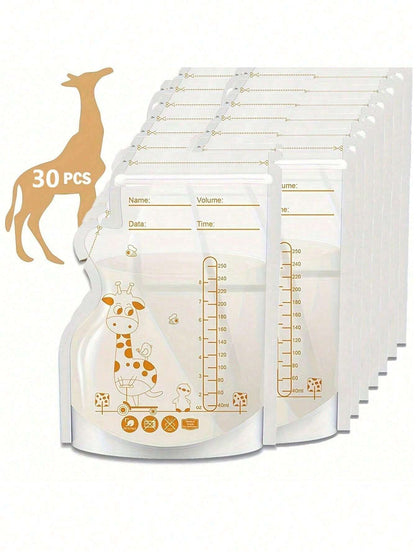 30pcs Breastmilk Storage Bags, 8oz Breastfeeding Milk Storage Bags With Spout, Flat Lay Design For Space Saving, Disposable Milk Bags For Food/Snack Storage