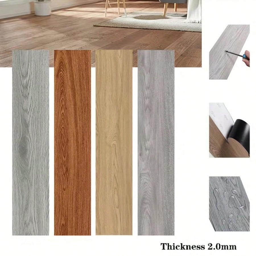 30pcs Self-Adhesive Wood Grain Floor Stickers, Thick, Wear-Resistant, Waterproof, New PVC Wood Grain Floor Stickers, Suitable For Home Decoration, Bedroom, Living Room Floor
