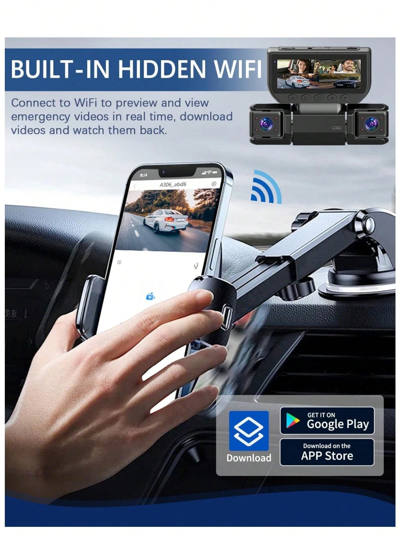 360° Panoramic 4-Channel Dash Cam With Front And Rear Dual Recording, Dual 1080P HD Lenses, 170° Wide Angle, 5GHz WiFi & App Control, Cyclic Recording, Night Vision, G-Sensor, Parking Monitoring, Incl