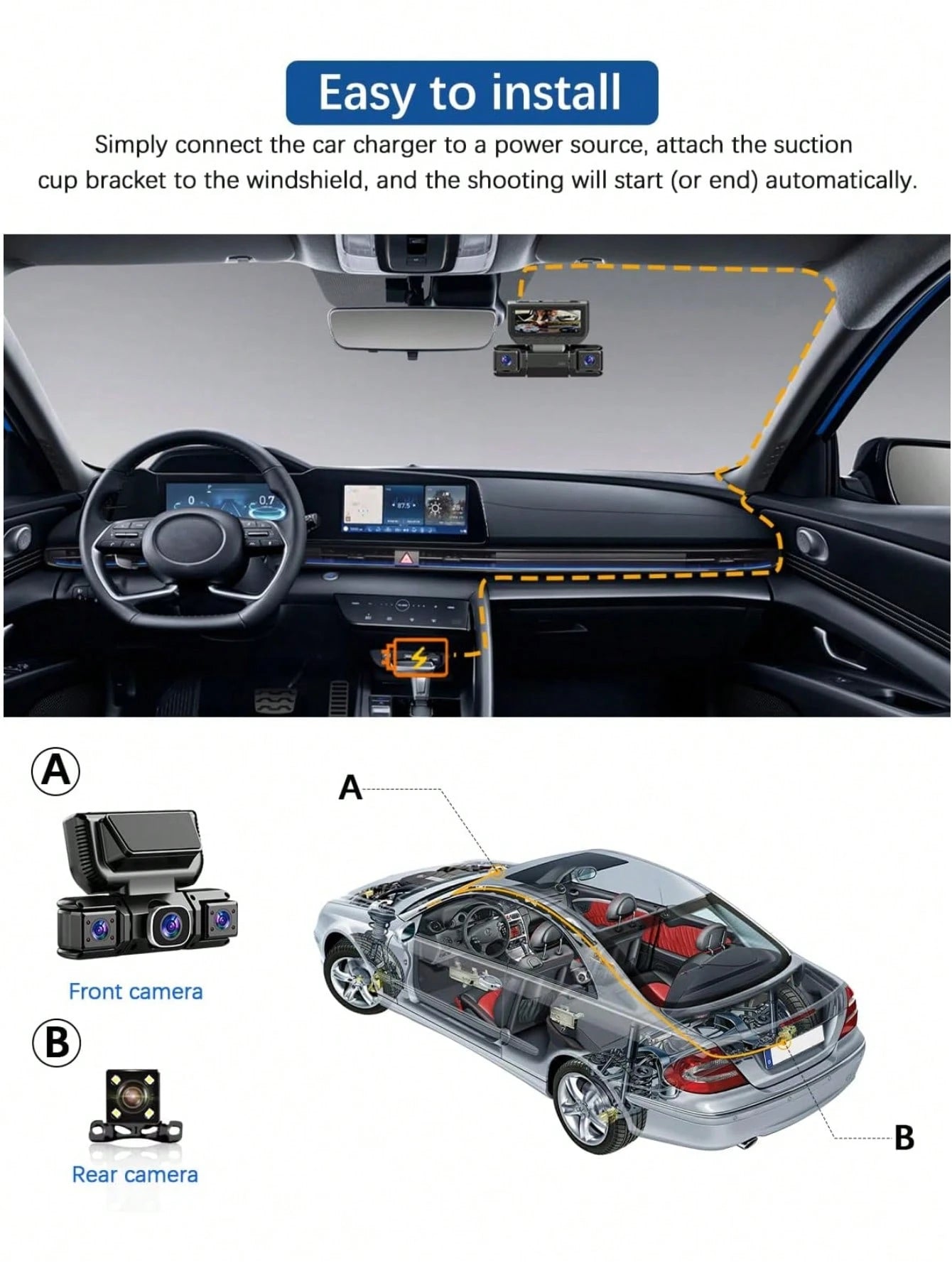 360° Panoramic 4-Channel Dash Cam With Front And Rear Dual Recording, Dual 1080P HD Lenses, 170° Wide Angle, 5GHz WiFi & App Control, Cyclic Recording, Night Vision, G-Sensor, Parking Monitoring, Incl