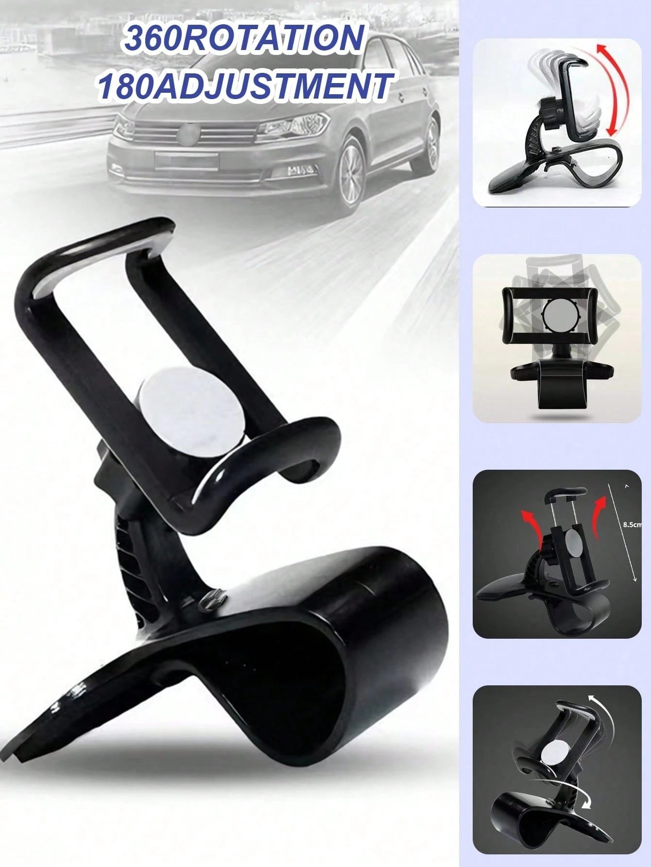 360° Rotatable Car Phone Holder- Universal Clip-On Bracket, Suitable For Dashboard And Air Vent, Adjustable Clamping Force, One-Handed Operation- Fits All Smartphones, Car Navigation Clip-On Phone H