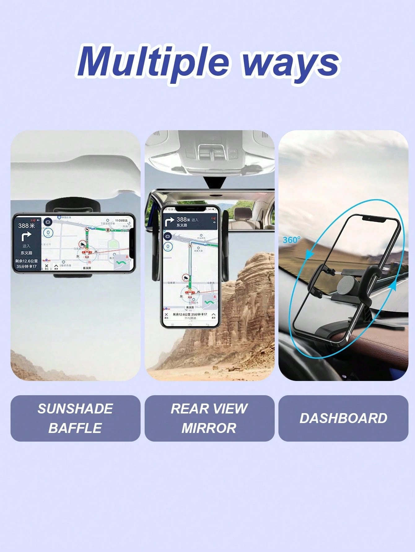 360° Rotatable Car Phone Holder- Universal Clip-On Bracket, Suitable For Dashboard And Air Vent, Adjustable Clamping Force, One-Handed Operation- Fits All Smartphones, Car Navigation Clip-On Phone H
