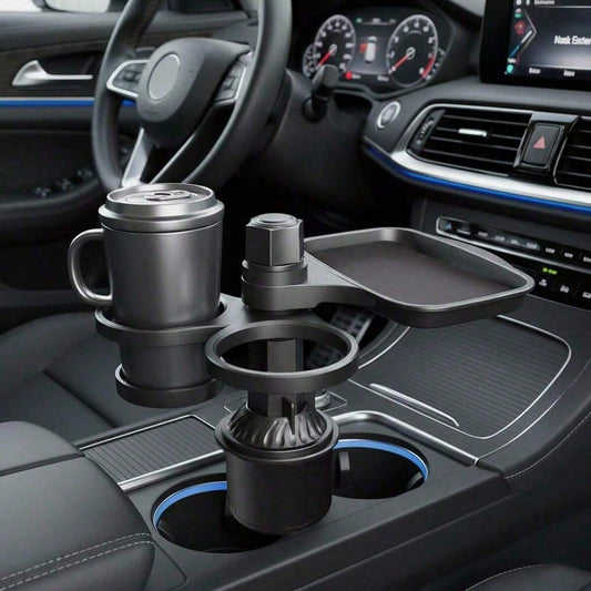 360° Rotating Car Tray, Suitable For Placing Small Items, ABS Multi-Function Car Cup Holder With Detachable Tray, Adjustable Base, Dual Cup Holder, Car Interior Accessory, Suitable For Dining And Drin