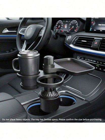 360° Rotating Car Tray, Suitable For Placing Small Items, ABS Multi-Function Car Cup Holder With Detachable Tray, Adjustable Base, Dual Cup Holder, Car Interior Accessory, Suitable For Dining And Drin