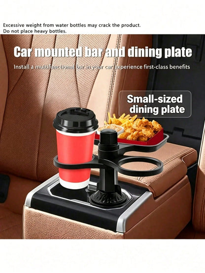 360° Rotating Car Tray, Suitable For Placing Small Items, ABS Multi-Function Car Cup Holder With Detachable Tray, Adjustable Base, Dual Cup Holder, Car Interior Accessory, Suitable For Dining And Drin
