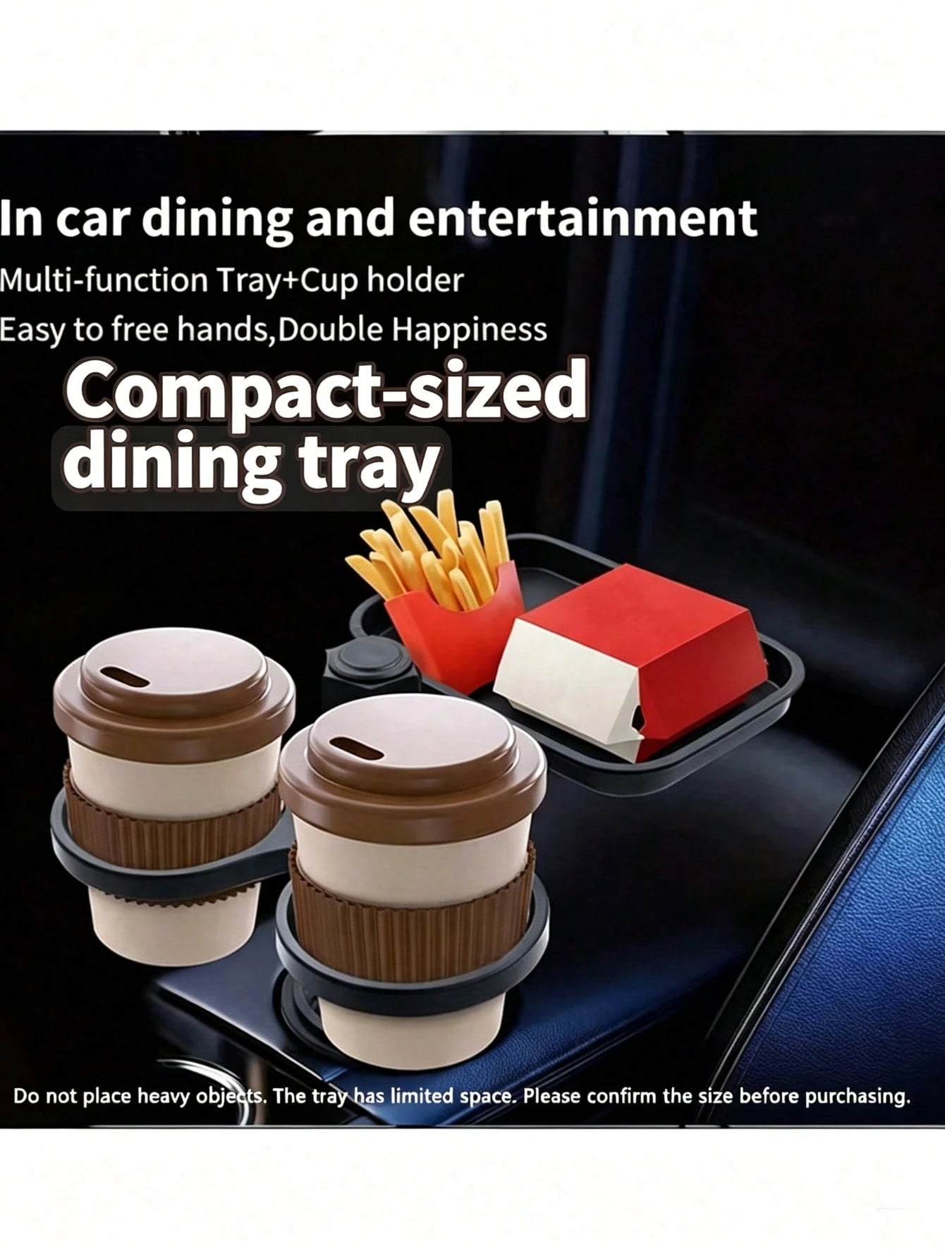 360° Rotating Car Tray, Suitable For Placing Small Items, ABS Multi-Function Car Cup Holder With Detachable Tray, Adjustable Base, Dual Cup Holder, Car Interior Accessory, Suitable For Dining And Drin