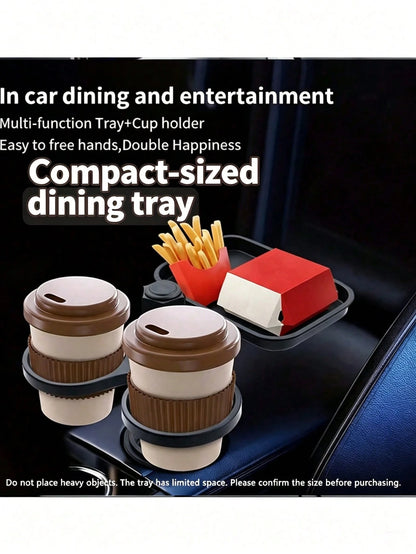 360° Rotating Car Tray, Suitable For Placing Small Items, ABS Multi-Function Car Cup Holder With Detachable Tray, Adjustable Base, Dual Cup Holder, Car Interior Accessory, Suitable For Dining And Drin