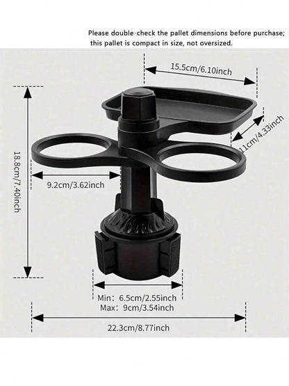 360° Rotating Car Tray, Suitable For Placing Small Items, ABS Multi-Function Car Cup Holder With Detachable Tray, Adjustable Base, Dual Cup Holder, Car Interior Accessory, Suitable For Dining And Drin