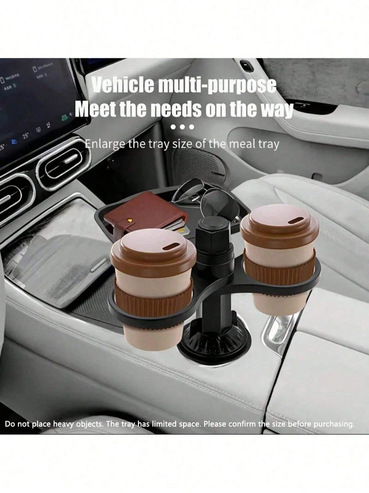360° Rotating Car Tray, Suitable For Placing Small Items, ABS Multi-Function Car Cup Holder With Detachable Tray, Adjustable Base, Dual Cup Holder, Car Interior Accessory, Suitable For Dining And Drin