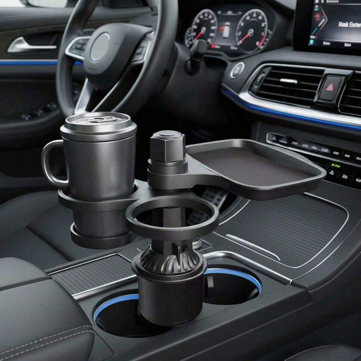 360° Rotating Car Tray, Suitable For Placing Small Items, ABS Multi-Function Car Cup Holder With Detachable Tray, Adjustable Base, Dual Cup Holder, Car Interior Accessory, Suitable For Dining And Drin
