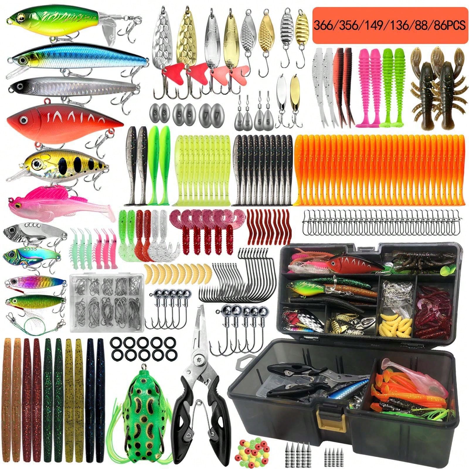 366/149/136/88/86pcs Trout/Perch/Bass Multi-Bait Fishing Tackle Set, Multi-Layer Fishing Gear Professional Equipment Tackle Box, Suitable For All Water Layers, Can Be Used In Freshwater And Saltwater.