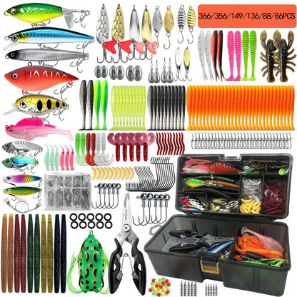 366/149/136/88/86pcs Trout/Perch/Bass Multi-Bait Fishing Tackle Set, Multi-Layer Fishing Gear Professional Equipment Tackle Box, Suitable For All Water Layers, Can Be Used In Freshwater And Saltwater.