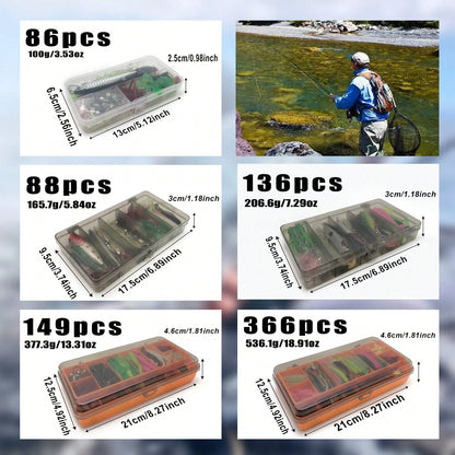 366/149/136/88/86pcs Trout/Perch/Bass Multi-Bait Fishing Tackle Set, Multi-Layer Fishing Gear Professional Equipment Tackle Box, Suitable For All Water Layers, Can Be Used In Freshwater And Saltwater.
