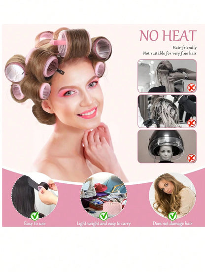 36pcs Self-Adhesive Hair Rollers Set For Different Hair Lengths, Heatless Curlers With Clips As Diy Hair Styling Tool