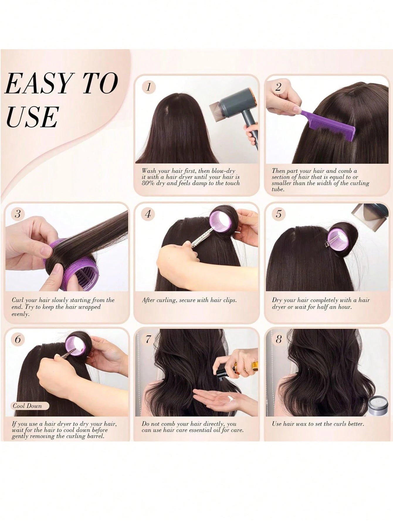 36pcs Self-Adhesive Hair Rollers Set For Different Hair Lengths, Heatless Curlers With Clips As Diy Hair Styling Tool