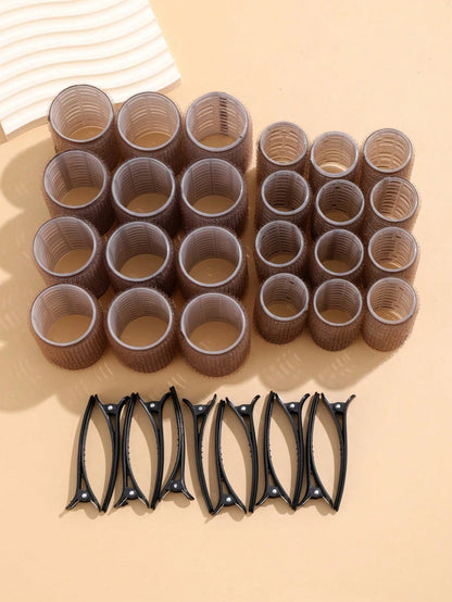 36pcs/Set Self-Grip Rollers Kit With 24Rollers And 12Clips, Salon Quality Curlers For Diy Hairstyling, Heatless Rollers, Effortless Style