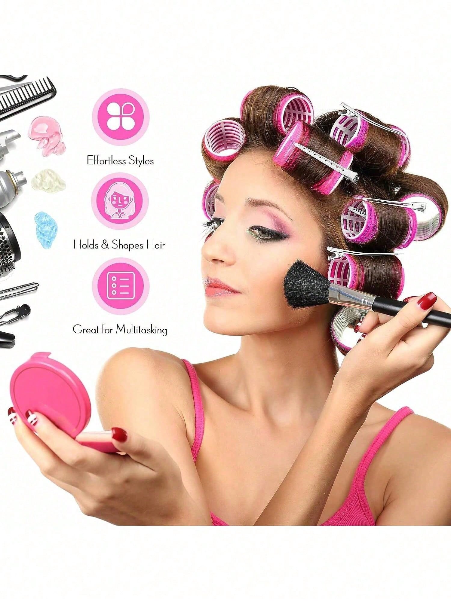 36pcs/Set Self-Grip Rollers Kit With 24Rollers And 12Clips, Salon Quality Curlers For Diy Hairstyling, Heatless Rollers, Effortless Style