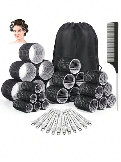38PCS Hair Rollers Hair Curlers, Rollers, Curlers For Long Hair Thick, Jumbo Large Medium Small Rollers Set, 12 Stainless Steel Clips And Storage Bag