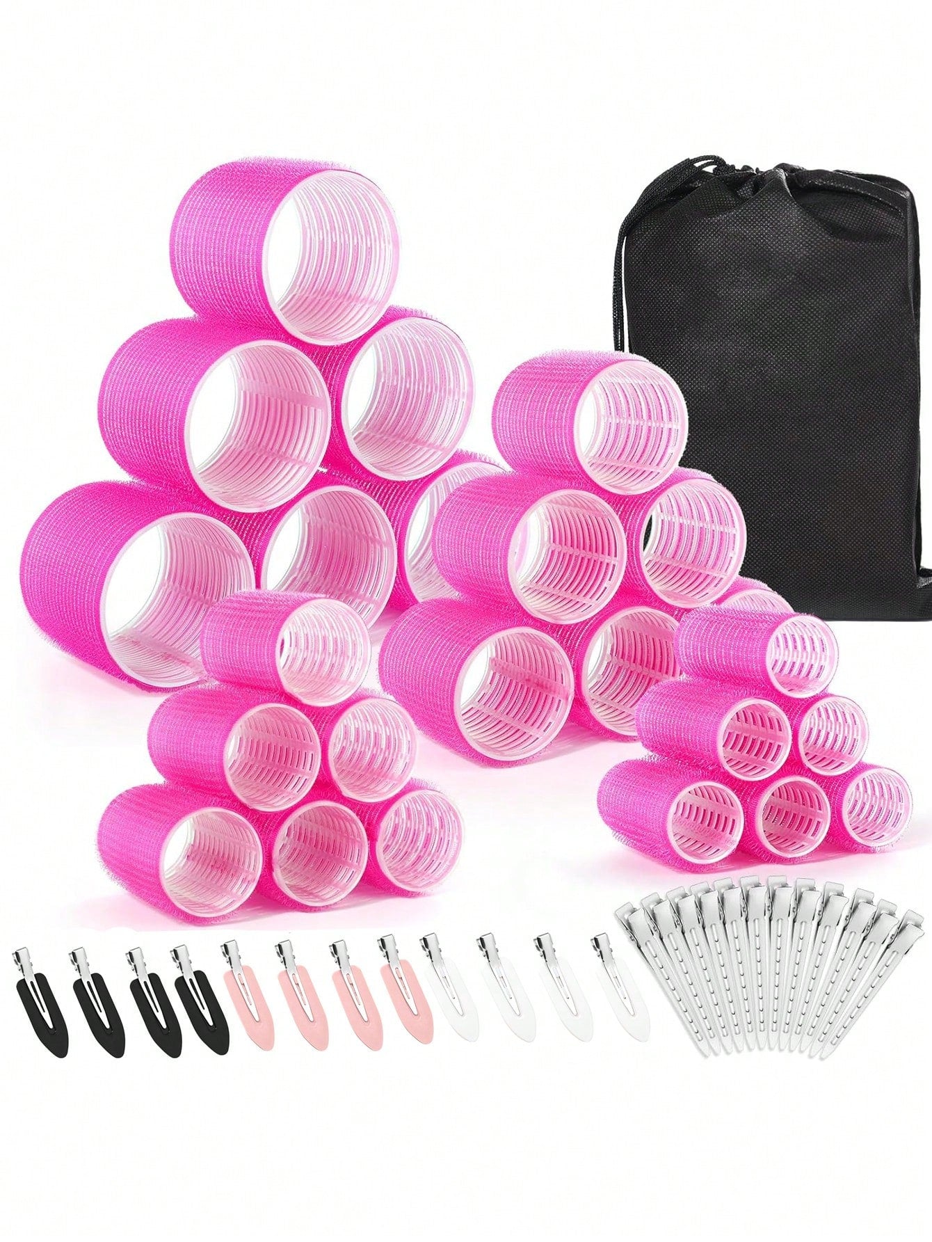 38PCS Hair Rollers Hair Curlers, Rollers, Curlers For Long Hair Thick, Jumbo Large Medium Small Rollers Set, 12 Stainless Steel Clips And Storage Bag