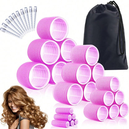 38PCS Hair Rollers Hair Curlers, Rollers, Curlers For Long Hair Thick, Jumbo Large Medium Small Rollers Set, 12 Stainless Steel Clips And Storage Bag