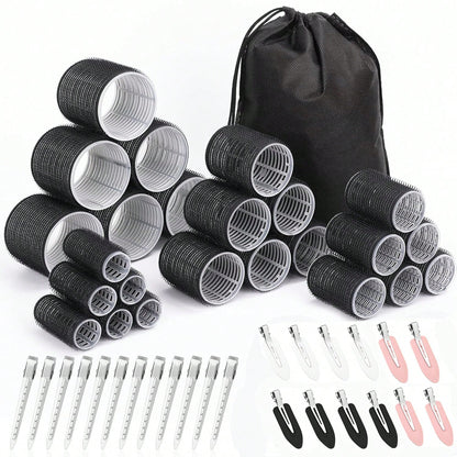 38PCS Hair Rollers Hair Curlers, Rollers, Curlers For Long Hair Thick, Jumbo Large Medium Small Rollers Set, 12 Stainless Steel Clips And Storage Bag