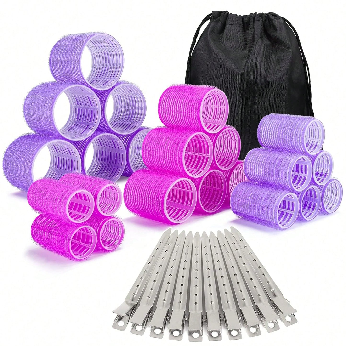 38PCS Hair Rollers Hair Curlers, Rollers, Curlers For Long Hair Thick, Jumbo Large Medium Small Rollers Set, 12 Stainless Steel Clips And Storage Bag
