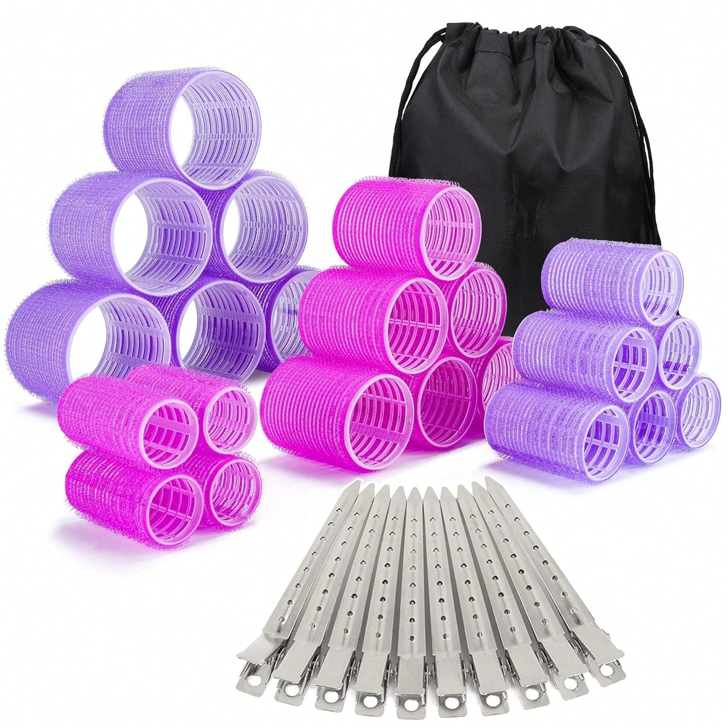 38PCS Hair Rollers Hair Curlers, Rollers, Curlers For Long Hair Thick, Jumbo Large Medium Small Rollers Set, 12 Stainless Steel Clips And Storage Bag