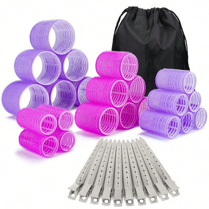 38PCS Hair Rollers Hair Curlers, Rollers, Curlers For Long Hair Thick, Jumbo Large Medium Small Rollers Set, 12 Stainless Steel Clips And Storage Bag