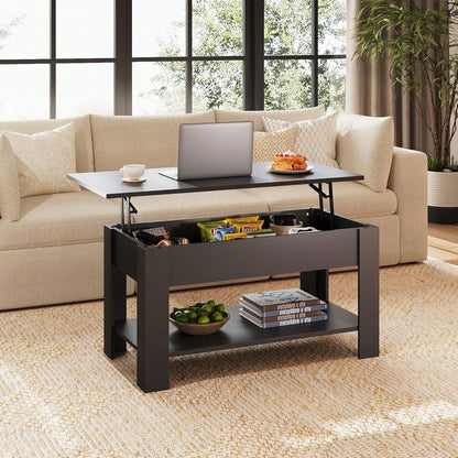 39 Inch Lift Top Coffee Table With Hidden Storage Compartment & Open Shelf, Rustic Wood Coffee Table With Storage For Living Room, Apartment & Home Office