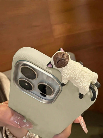3D Lying Siamese Cat DIY Faux Leather Phone Case, Compatible With IPhone 16/15/14/13 Pro Max, Detachable Camera Frame, Shockproof And Anti-Drop Protective Cover, Luxurious And Beautiful Soft Phone Cas