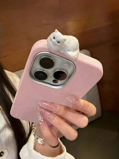 3D Lying Siamese Cat DIY Faux Leather Phone Case, Compatible With IPhone 16/15/14/13 Pro Max, Detachable Camera Frame, Shockproof And Anti-Drop Protective Cover, Luxurious And Beautiful Soft Phone Cas