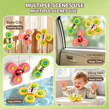 3pcs Baby Insect Shaped Bath Toys With Suction Cups, Cartoon Animal Rattle Rotating Sensory Toys, Made Of ABS, Designed As Rotating Windmill Shape, Can Be Attached To Bathtub Walls, Suitable For Toddl
