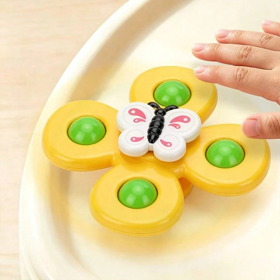 3pcs Baby Insect Shaped Bath Toys With Suction Cups, Cartoon Animal Rattle Rotating Sensory Toys, Made Of ABS, Designed As Rotating Windmill Shape, Can Be Attached To Bathtub Walls, Suitable For Toddl