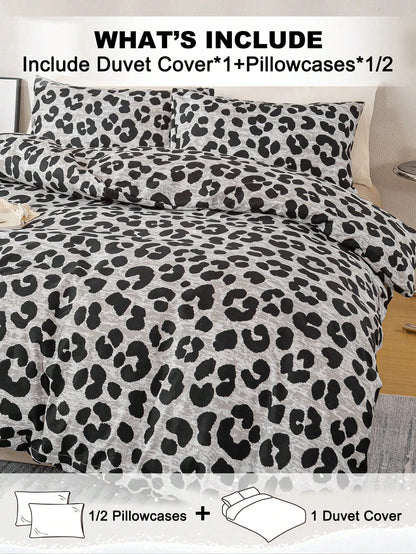 3pcs Fashion Leopard Printed Cover Set,Soft And Breathable,All-Season Universal Bedding. Machine Washable,Cute Room Decor Aesthetic,Easy-Care Bedding Set Suitable For King/Queen/Full/Twin Sizes. Vaca