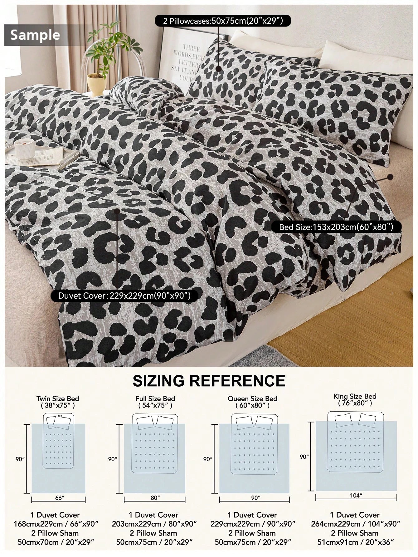 3pcs Fashion Leopard Printed Cover Set,Soft And Breathable,All-Season Universal Bedding. Machine Washable,Cute Room Decor Aesthetic,Easy-Care Bedding Set Suitable For King/Queen/Full/Twin Sizes. Vaca