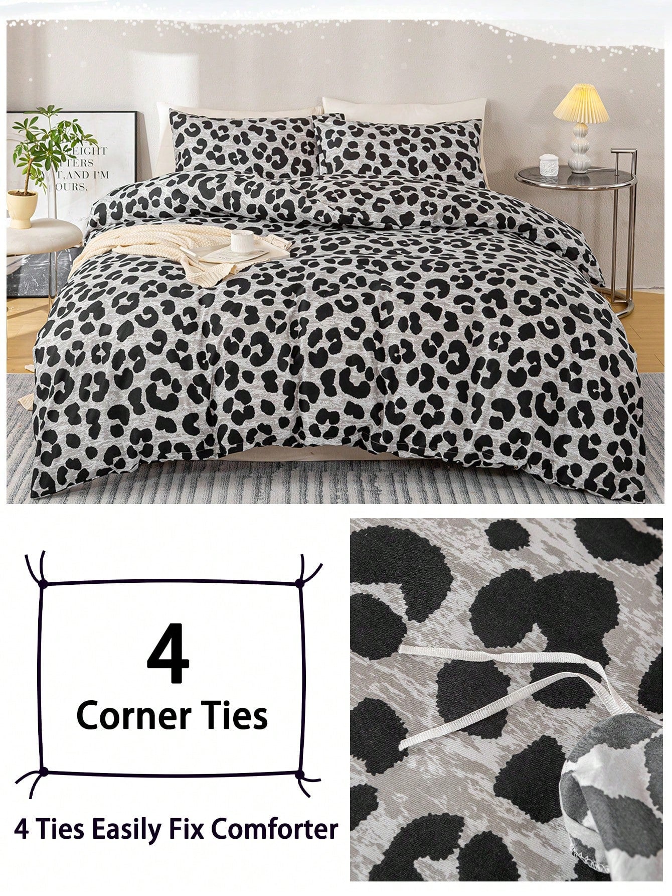 3pcs Fashion Leopard Printed Cover Set,Soft And Breathable,All-Season Universal Bedding. Machine Washable,Cute Room Decor Aesthetic,Easy-Care Bedding Set Suitable For King/Queen/Full/Twin Sizes. Vaca