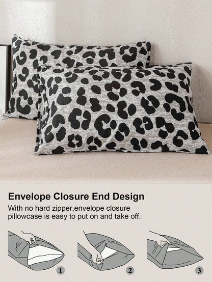 3pcs Fashion Leopard Printed Cover Set,Soft And Breathable,All-Season Universal Bedding. Machine Washable,Cute Room Decor Aesthetic,Easy-Care Bedding Set Suitable For King/Queen/Full/Twin Sizes. Vaca