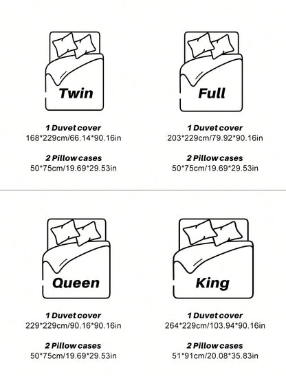 3pcs Floral & Plant Pattern Digital Print Duvet Cover Set, With Pom Pom Tassel, Modern Farmhouse Style Bedding Set, Queen Size, Soft & Breathable, Machine Washable (1 Duvet Cover + 2 Pillow Shams)