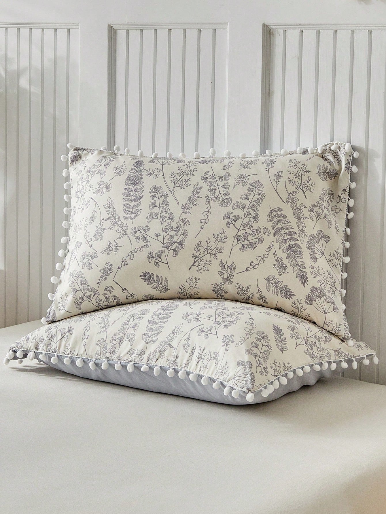 3pcs Floral & Plant Pattern Digital Print Duvet Cover Set, With Pom Pom Tassel, Modern Farmhouse Style Bedding Set, Queen Size, Soft & Breathable, Machine Washable (1 Duvet Cover + 2 Pillow Shams)