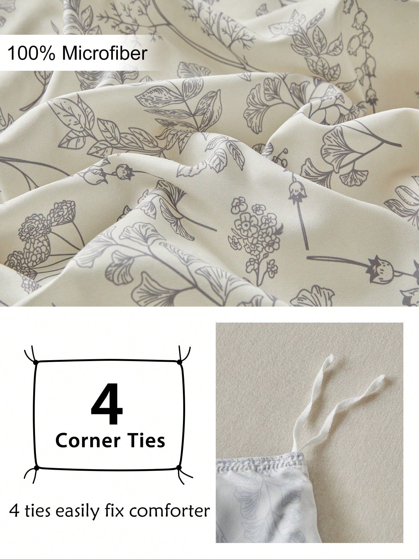 3pcs Floral & Plant Pattern Digital Print Duvet Cover Set, With Pom Pom Tassel, Modern Farmhouse Style Bedding Set, Queen Size, Soft & Breathable, Machine Washable (1 Duvet Cover + 2 Pillow Shams)
